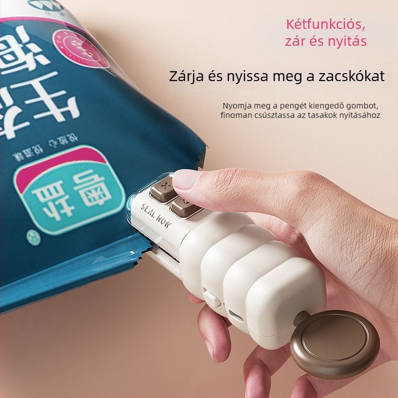 Műanyag zacskók lezárója – újratölthető kézi lezáró, otthoni használatra, töltővel, modern minimalista stílus, kód S2916