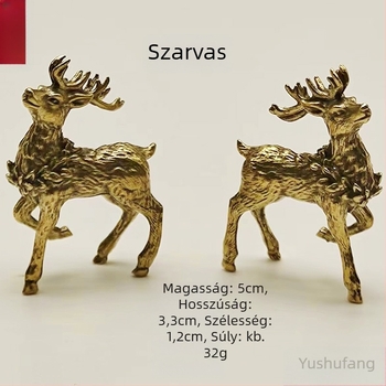 Brass Sika szarvas asztali dísz – tea pet, kert dekoráció, kézzel készített szobor, polírozott felülettel