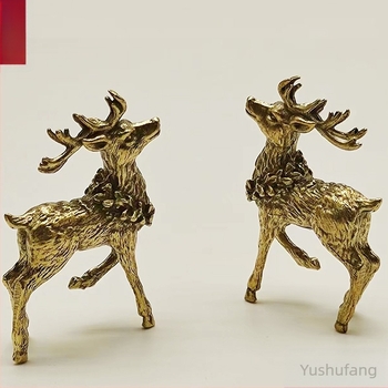 Brass Sika szarvas asztali dísz – tea pet, kert dekoráció, kézzel készített szobor, polírozott felülettel