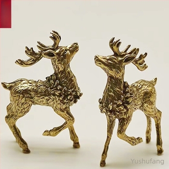 Brass Sika szarvas asztali dísz – tea pet, kert dekoráció, kézzel készített szobor, polírozott felülettel