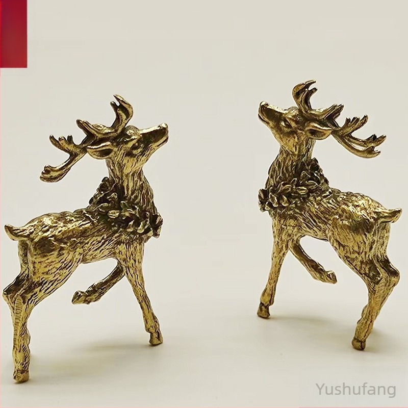 Brass Sika szarvas asztali dísz – tea pet, kert dekoráció, kézzel készített szobor, polírozott felülettel