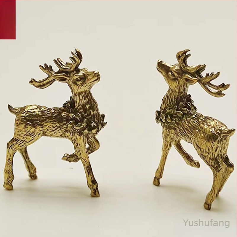 Brass Sika szarvas asztali dísz – tea pet, kert dekoráció, kézzel készített szobor, polírozott felülettel