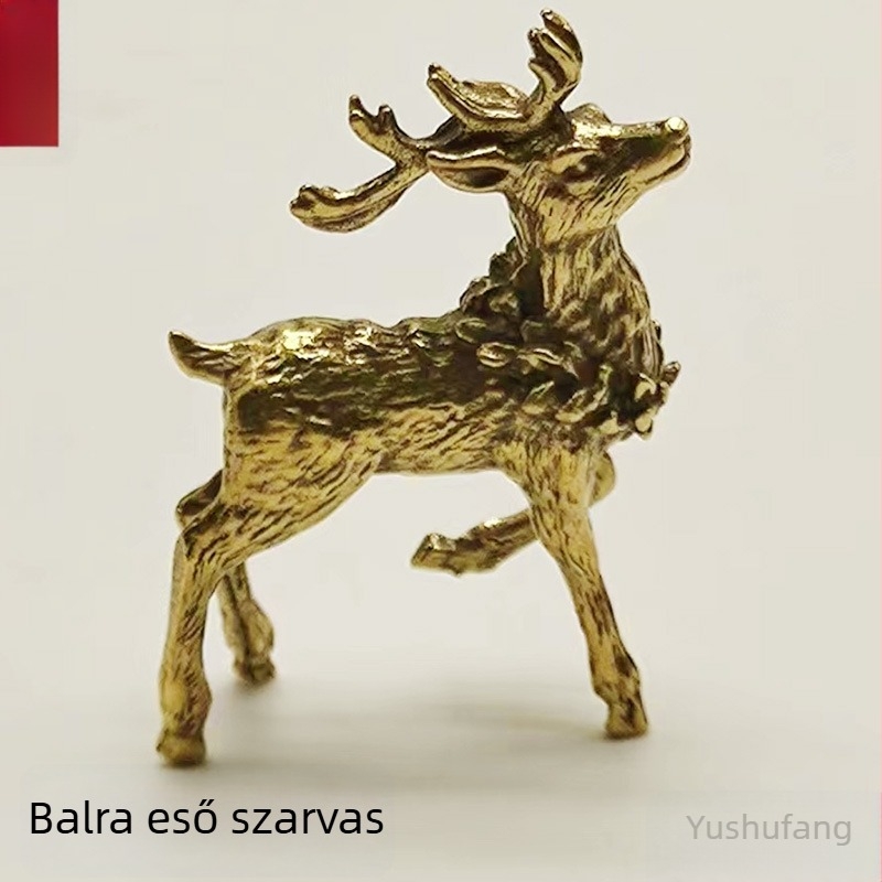 Brass Sika szarvas asztali dísz – tea pet, kert dekoráció, kézzel készített szobor, polírozott felülettel