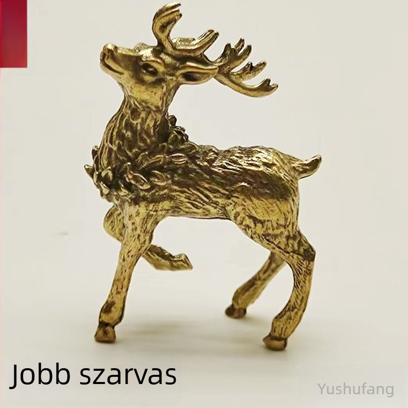 Brass Sika szarvas asztali dísz – tea pet, kert dekoráció, kézzel készített szobor, polírozott felülettel
