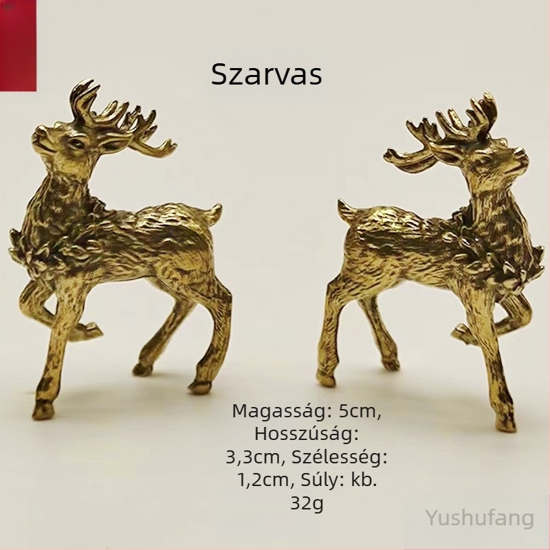 Brass Sika szarvas asztali dísz – tea pet, kert dekoráció, kézzel készített szobor, polírozott felülettel