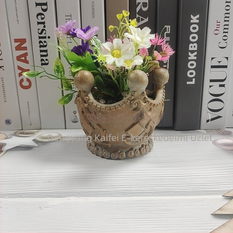 Egyrészes virágcserép szintetikus gyantából, kert- és udvardekorációhoz, geometrikus megjelenés, pásztor-stílus