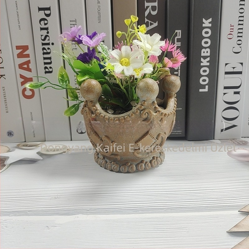 Egyrészes virágcserép szintetikus gyantából, kert- és udvardekorációhoz, geometrikus megjelenés, pásztor-stílus