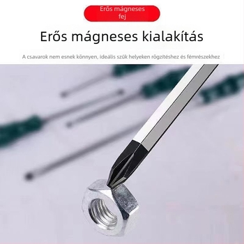 Ütésálló ipari használatra készült csavarhúzó készlet keresztes és egyenes végű bitekkel — műanyag test; nyél krom-vanádium ötvözetből; fej típus: keresztes