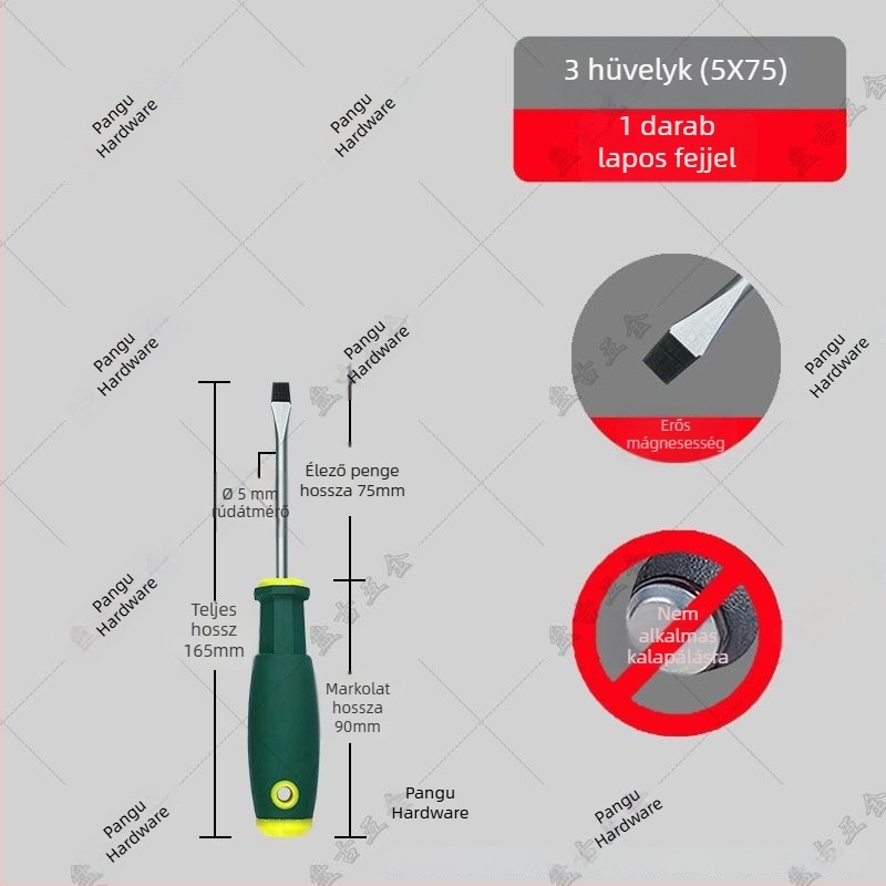 Ütésálló ipari használatra készült csavarhúzó készlet keresztes és egyenes végű bitekkel — műanyag test; nyél krom-vanádium ötvözetből; fej típus: keresztes