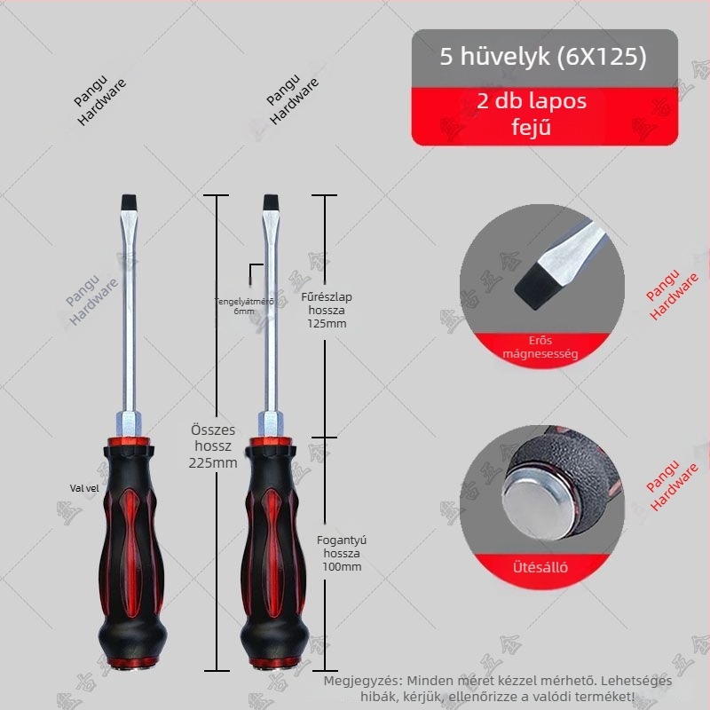 Ütésálló ipari használatra készült csavarhúzó készlet keresztes és egyenes végű bitekkel — műanyag test; nyél krom-vanádium ötvözetből; fej típus: keresztes