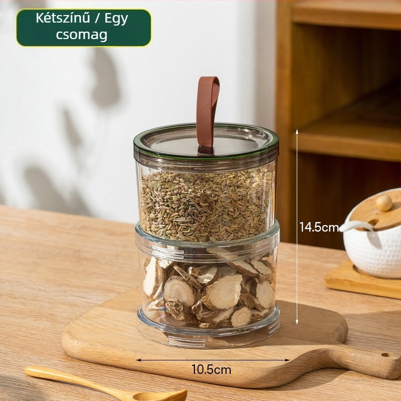 Élelmiszer-biztonságos műanyag fűszertároló doboz, nyolcszögletű, tömítő fedéllel, egymásra rakható