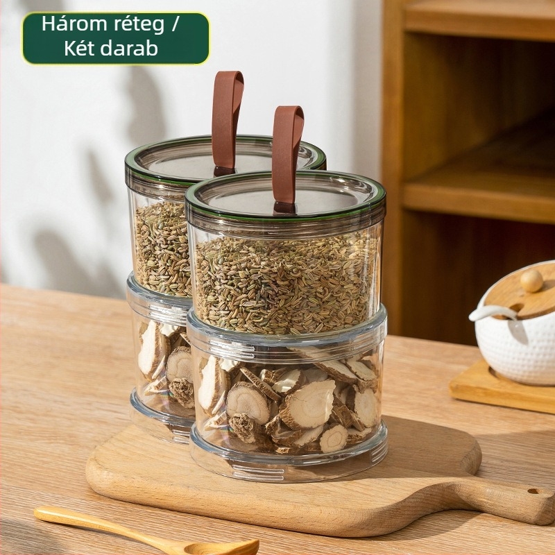 Élelmiszer-biztonságos műanyag fűszertároló doboz, nyolcszögletű, tömítő fedéllel, egymásra rakható