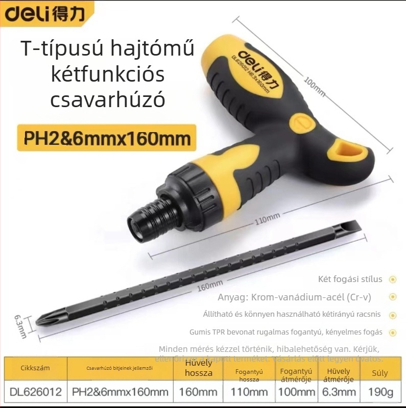 Deli szénacél csavarhúzó készlet műanyag markolattal, szigetelés nélküli, mágneses nélküli, lapos fejű