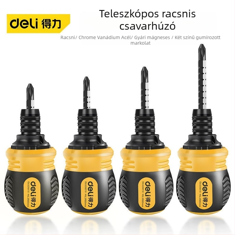 Deli szénacél csavarhúzó készlet műanyag markolattal, szigetelés nélküli, mágneses nélküli, lapos fejű