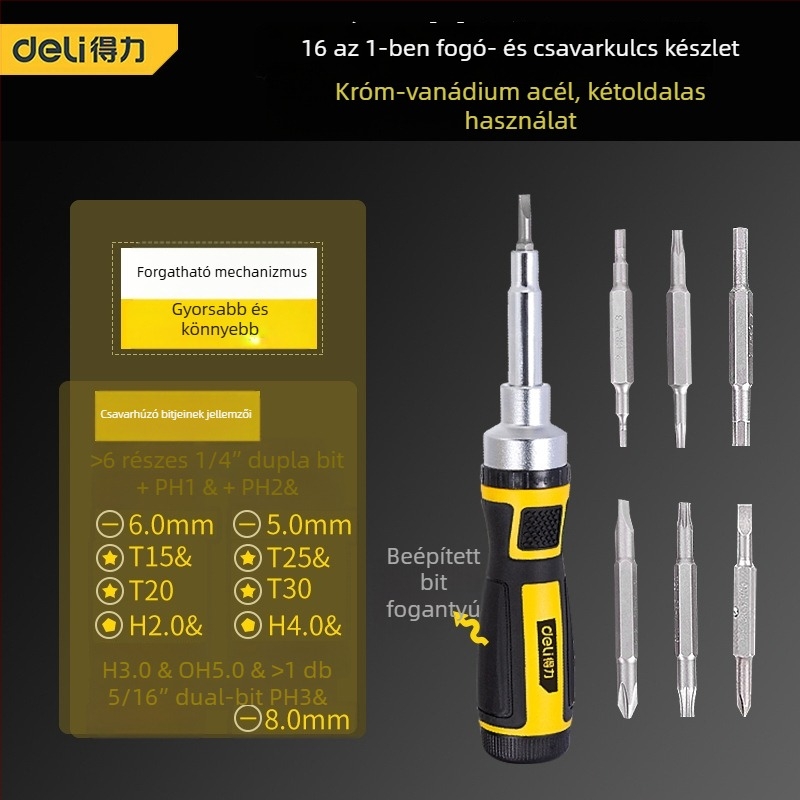 Deli szénacél csavarhúzó készlet műanyag markolattal, szigetelés nélküli, mágneses nélküli, lapos fejű