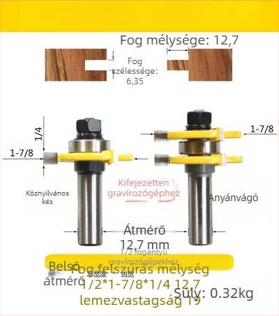 T alakú mortise marófa fa, MDF és laminált lemezekhez, kerek markolattal