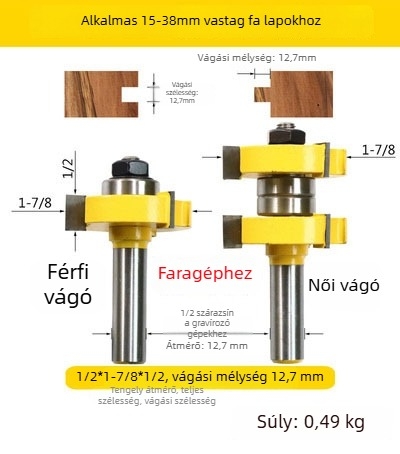 T alakú mortise marófa fa, MDF és laminált lemezekhez, kerek markolattal