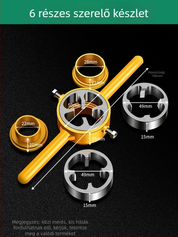 Hat darabos készlet PPR vízvezeték csövekhez: menetkivágó eszköz és hüvely