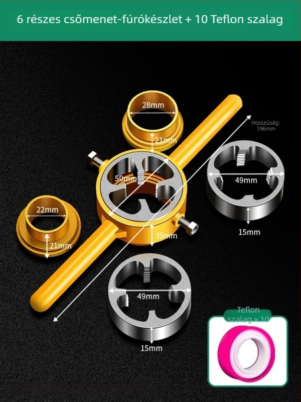 Hat darabos készlet PPR vízvezeték csövekhez: menetkivágó eszköz és hüvely