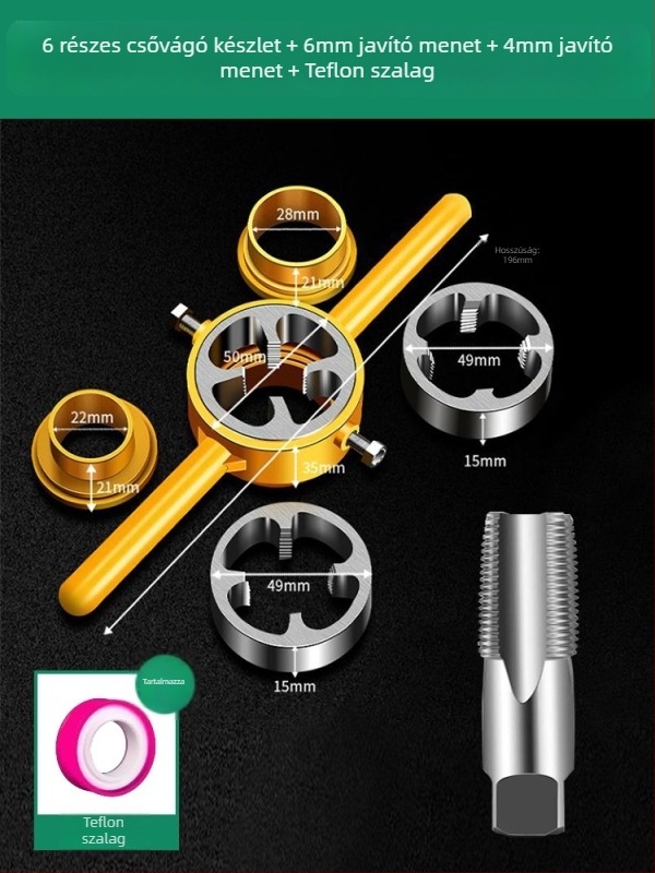 Hat darabos készlet PPR vízvezeték csövekhez: menetkivágó eszköz és hüvely