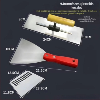 Rozsdamentes acélból készült 3 részes glettvas és kaparókészlet