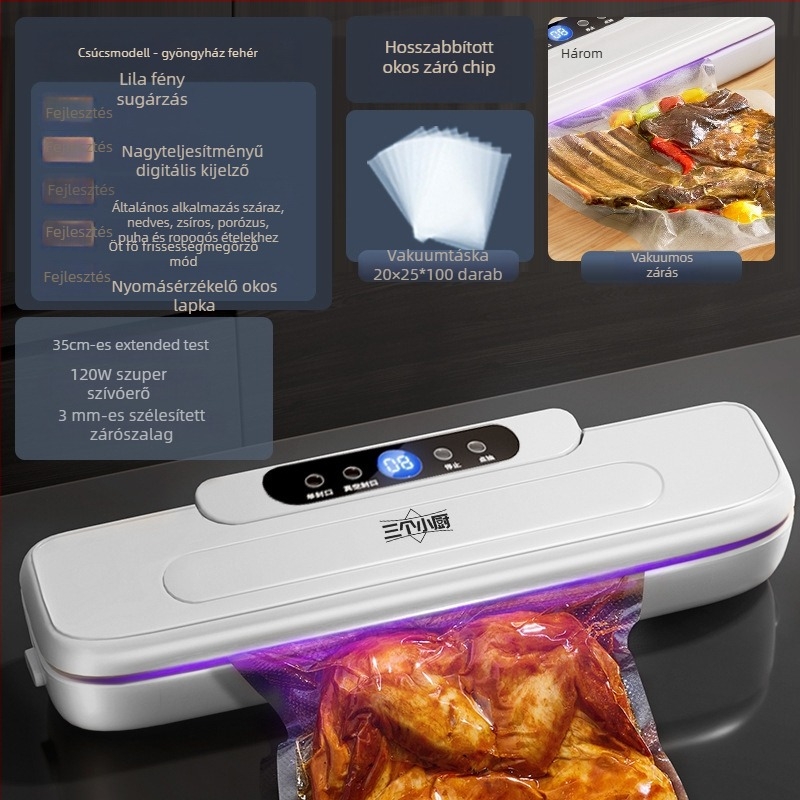 Háztartási vákuumzáró gép LCD kijelzővel, ABS ház, 120W, 220V, kapacitás <500 ml
