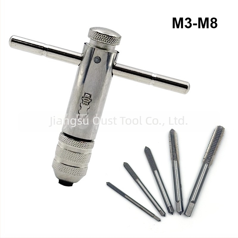 Oster Adjustable Ratchet Hand Tap Wrench, M3-M8 / M5-M12, Extended, Forward and Reverse Threading