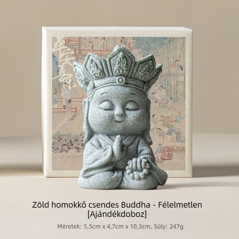 Kínai stílusú zöld homokő tea-pet, csendes Buddha és magas minőségű Zen asztali dísz a nappaliba