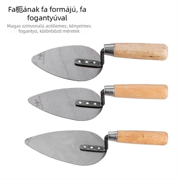 Vakolókanál fa fogantyúval, barack alakú fej — Strong Work modell Gray Spoon, eredet Kína, alkalmas téglázásra és kézműves munkákhoz
