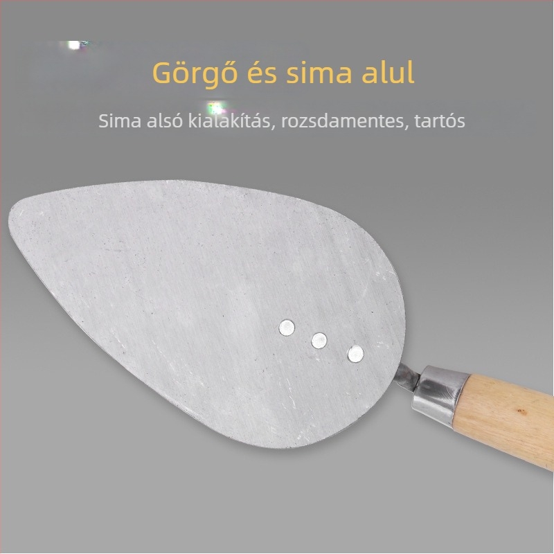 Vakolókanál fa fogantyúval, barack alakú fej — Strong Work modell Gray Spoon, eredet Kína, alkalmas téglázásra és kézműves munkákhoz