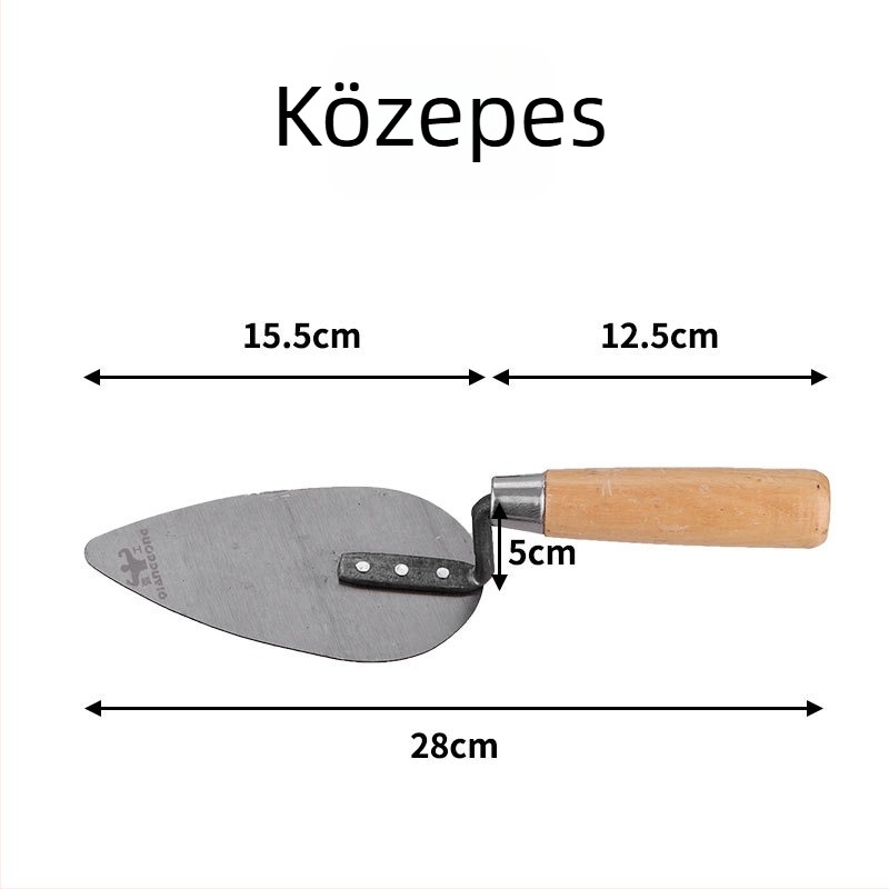 Vakolókanál fa fogantyúval, barack alakú fej — Strong Work modell Gray Spoon, eredet Kína, alkalmas téglázásra és kézműves munkákhoz