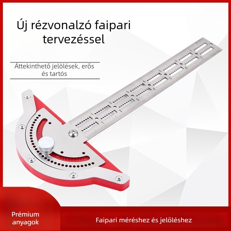 Faipari él- és szögmérő vonalzó ív- és félkörméréshez