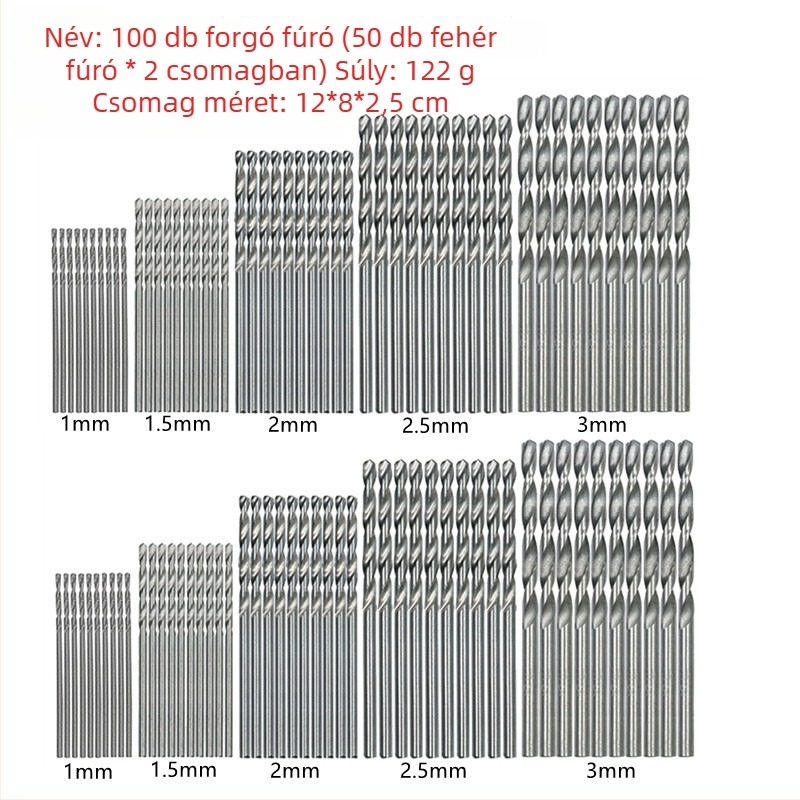 50 darab titánnal bevont spirálcsavarfuró készlet, kerek nyéllel