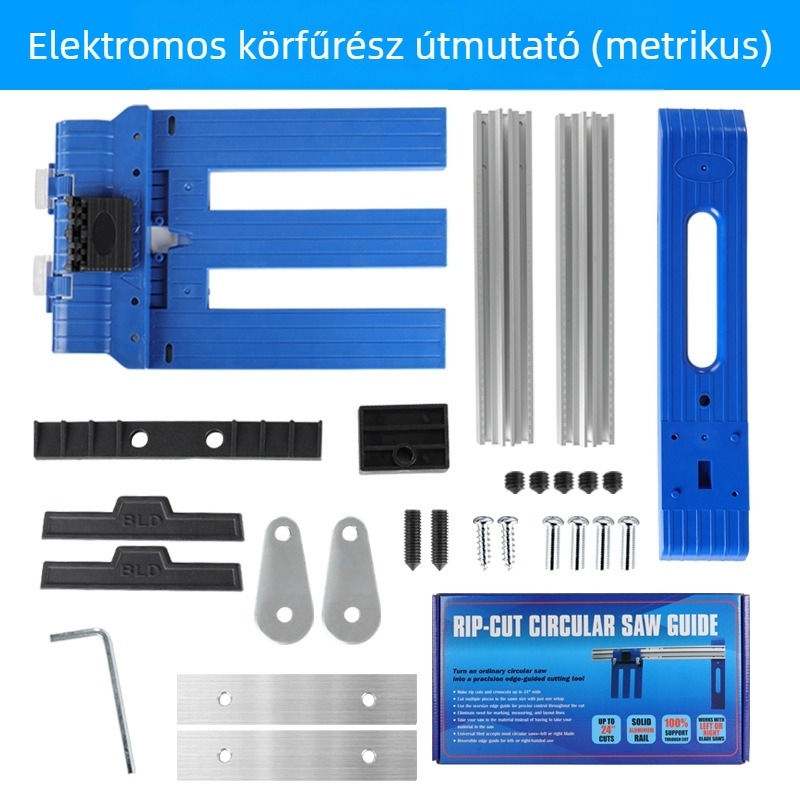 MoYi alumíniumötvözet sínrendszer elektromos körfűrészhez: csúszó és fix sín, rögzítő vágókeret, famegmunkáláshoz tartó
