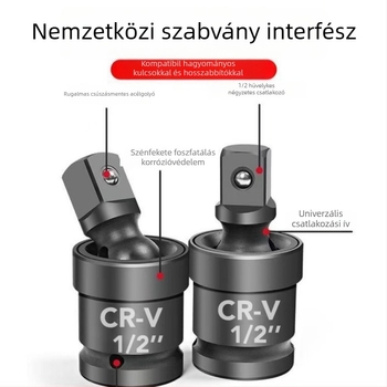 360°-os univerzális csuklós elektromos kulcs – forgó hüvely, króm-vanádium ötvözetű acél, korrózióálló felület