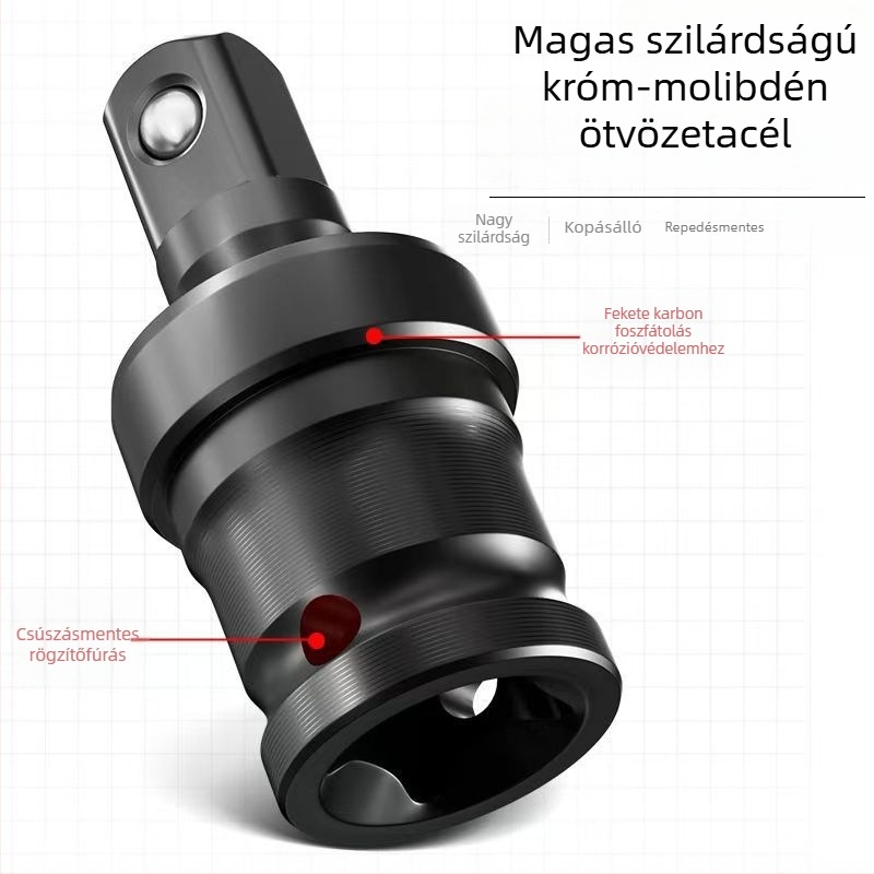 360°-os univerzális csuklós elektromos kulcs – forgó hüvely, króm-vanádium ötvözetű acél, korrózióálló felület