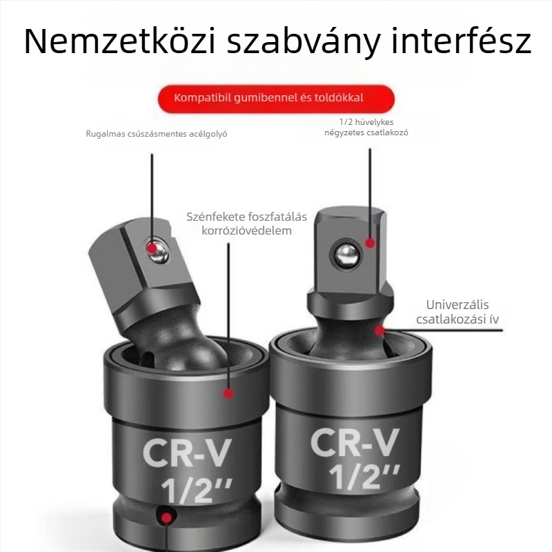 360°-os univerzális csuklós elektromos kulcs – forgó hüvely, króm-vanádium ötvözetű acél, korrózióálló felület