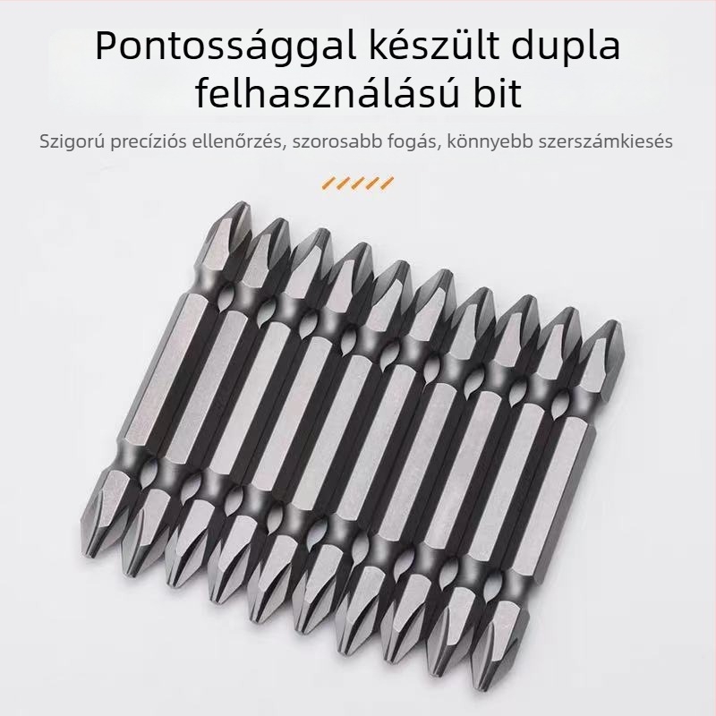 Bitkészlet csavarhúzóhoz: kettős használatú laposfejű és PH-fejű bitek, mágneses, ultrakemény, dupla végű