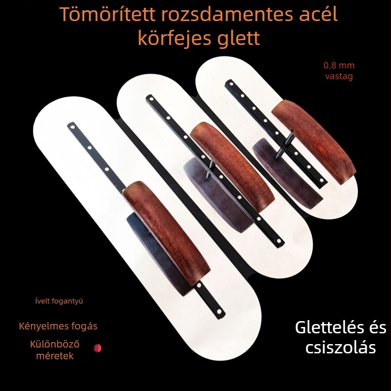 Hongtaiya kerek fejű, kétoldalas glettelő acélból (3Cr13/420), 0,8 mm vastagság – vakoláshoz, falazáshoz és betonpadló finiseléséhez