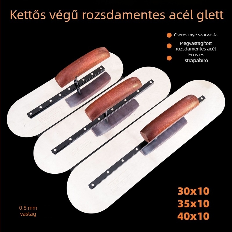 Hongtaiya kerek fejű, kétoldalas glettelő acélból (3Cr13/420), 0,8 mm vastagság – vakoláshoz, falazáshoz és betonpadló finiseléséhez