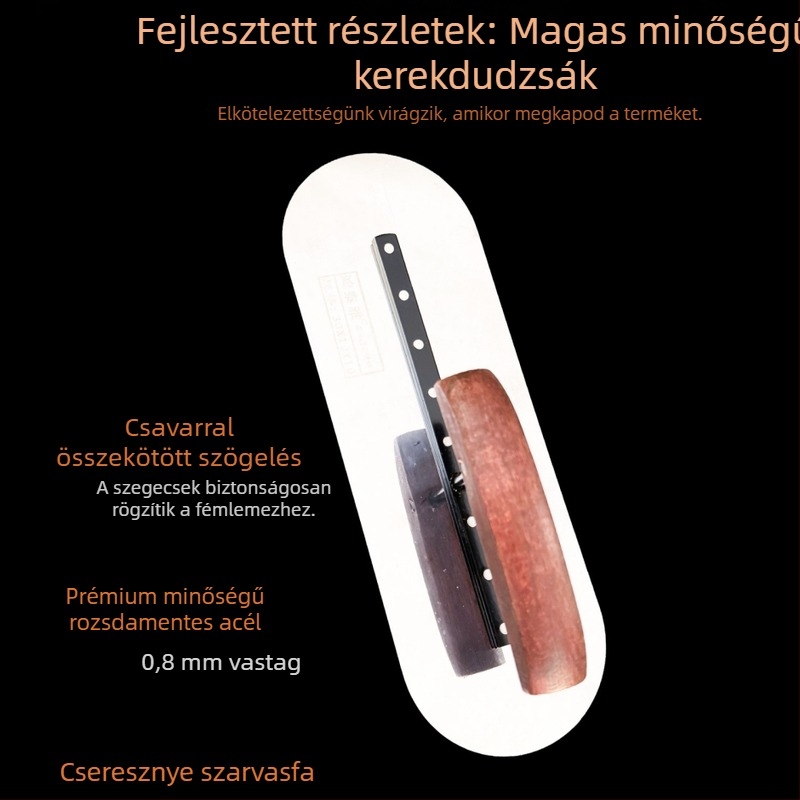 Hongtaiya kerek fejű, kétoldalas glettelő acélból (3Cr13/420), 0,8 mm vastagság – vakoláshoz, falazáshoz és betonpadló finiseléséhez
