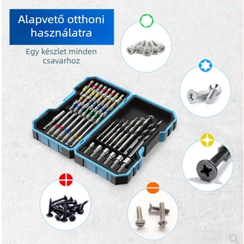Elektromos csavarhúzó bitkészlet erős mágneses rögzítéssel, tartalmaz Phillips, Torx és hex biteket, krom-vanádium acélból