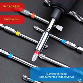 Elektromos csavarhúzó bitkészlet erős mágneses rögzítéssel, tartalmaz Phillips, Torx és hex biteket, krom-vanádium acélból