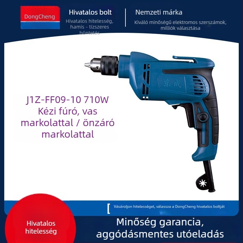 Dongcheng kézi fúró 220V AC (lépésmentes fordulatszabályozás; előre-hátra; modell J1Z-FF09-10K)