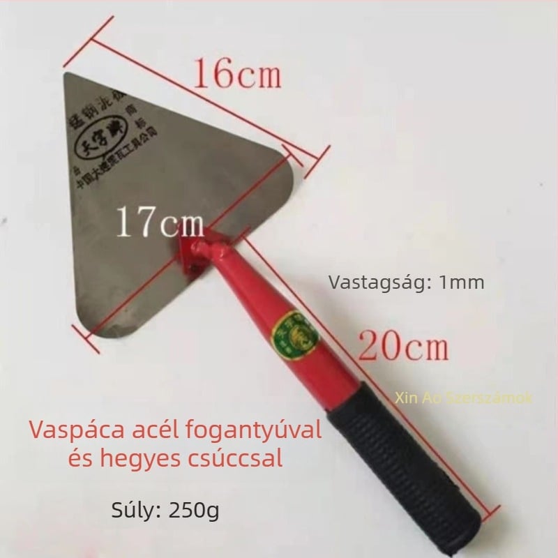 Zidárszati lapát vasnyélen és hegyes éllel, 65Mn alaplemez cementes vakoláshoz