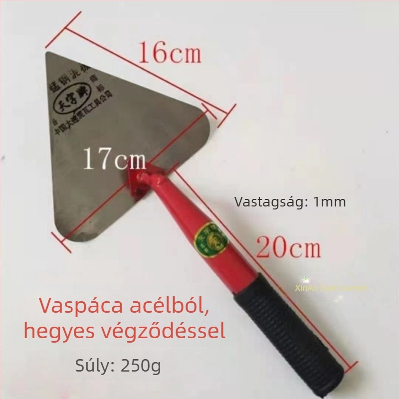 Zidárszati lapát vasnyélen és hegyes éllel, 65Mn alaplemez cementes vakoláshoz