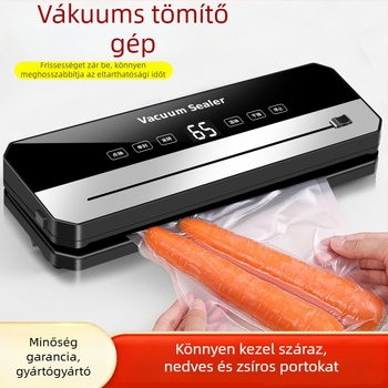 Automatikus vákuumzáró gép digitális kijelzővel, vágóval és műanyag záró funkcióval – száraz és nedves vákuumcsomagoláshoz, ABS ház, 120W, 220V, Model B ezüst pengével