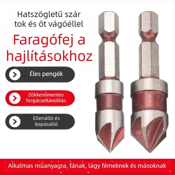 Faipari szerszámkészlet - 5 darab, hatszögletű markolat, ötlapátos élformázó chamferer, élezés és furatbővítés
