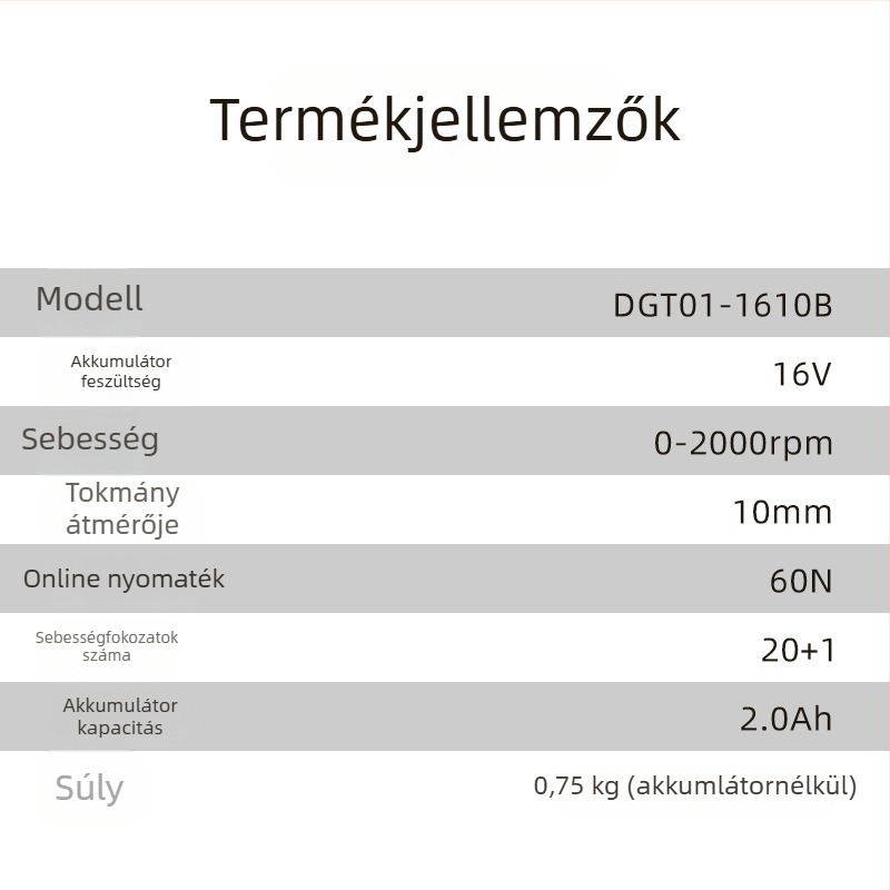 Kowang 1610B kefementes motorú akkumulátoros fúró-csavarozó, ipari kategória, 16V, két sebesség, 60N nyomaték