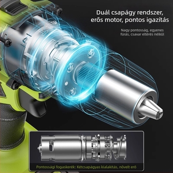 ZHIPU vezeték nélküli ütvefúró, brushless motor, 48V Li‑ion akkumulátor, egyenes kialakítás, fokozatmentes sebességszabályozás, háromcsúcsú befogó, otthoni használatra